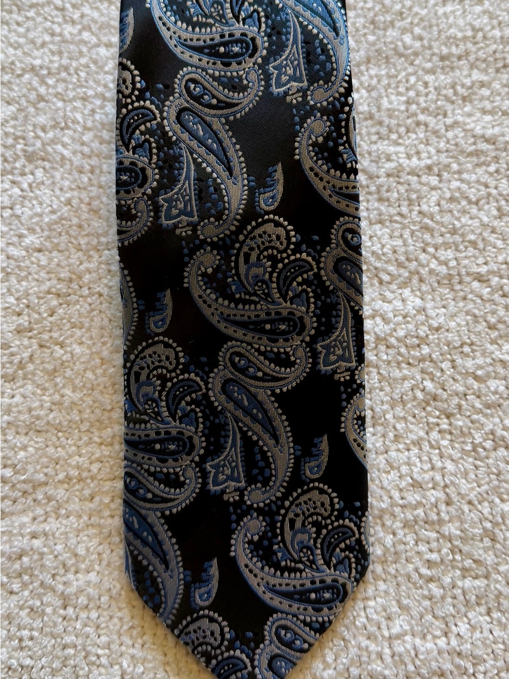 Sparks John Sparks Men's Black Blue Grey Paisley Silk Tie Woven